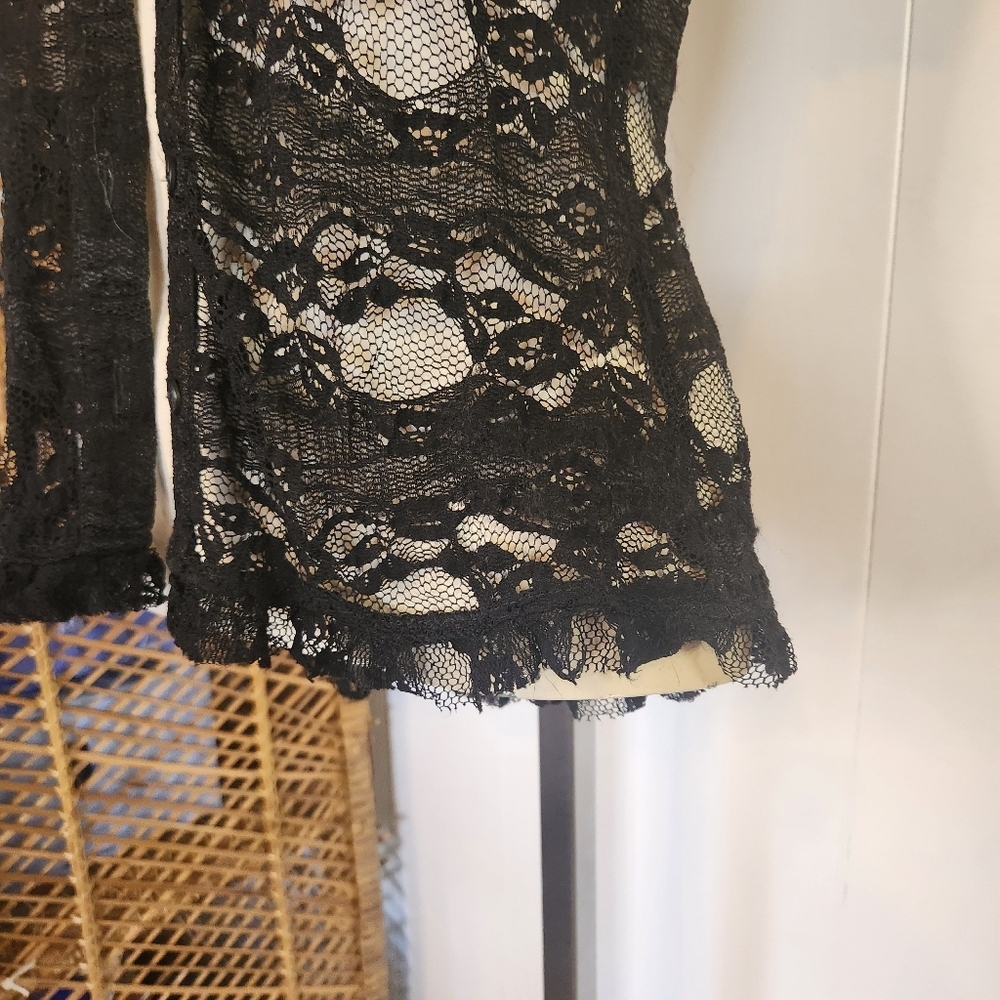 Y2K Whimsigoth Black Sheer Lace Top Blouse Shirt Vintage Size Small Goth Grunge - Picture 5 of 13